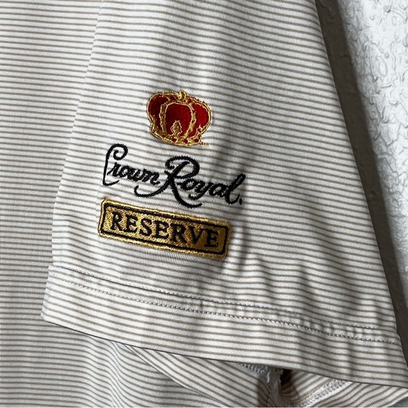Adidas Climacool Polo Shirt Crown Royal Mens XXL Beige White Stripe Short Sleeve - Picture 2 of 12